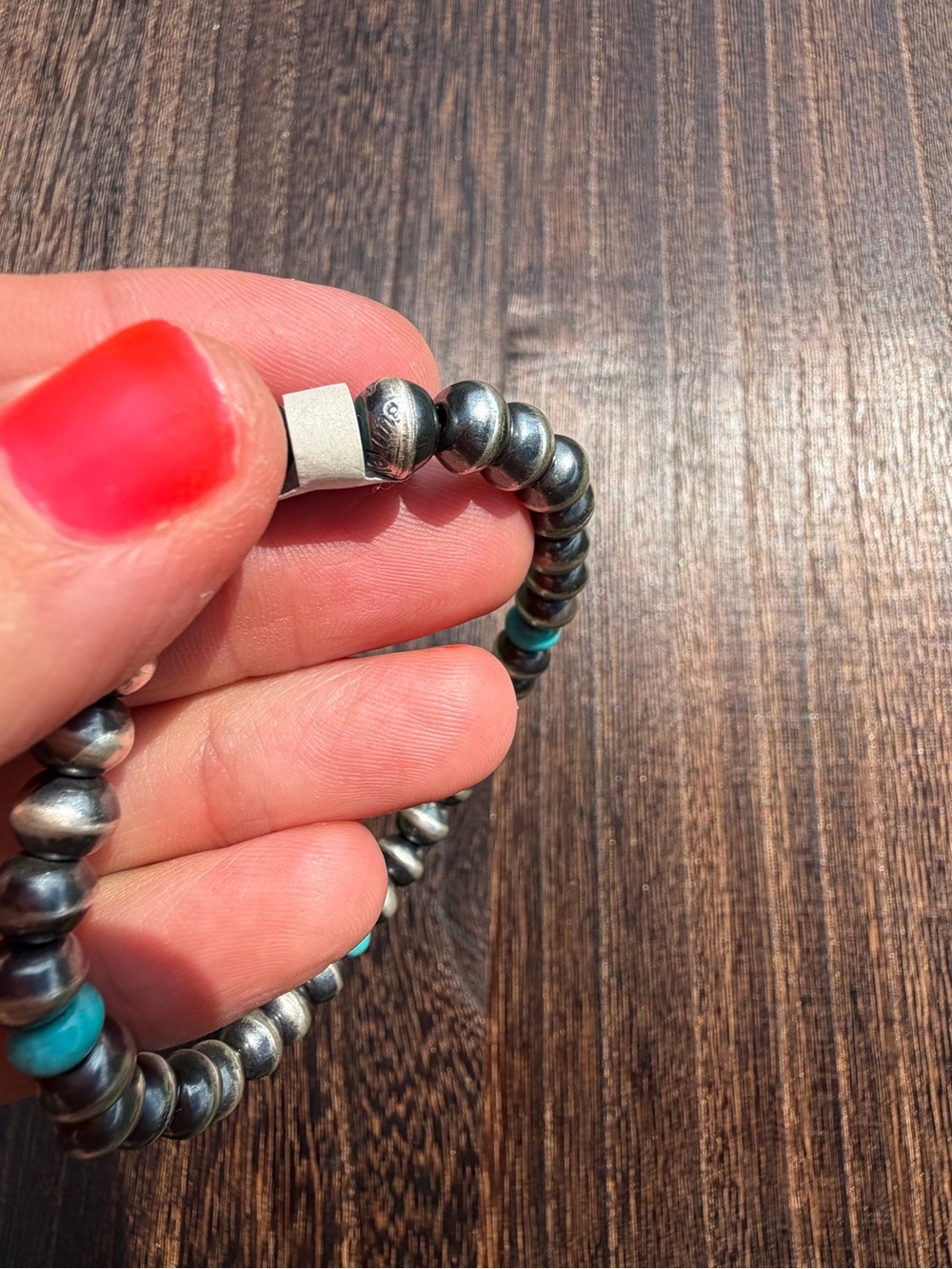Handmade Navajo Pearl Stretch Bracelet- Sterling Silver- Signed by artist - Picture 8 of 9